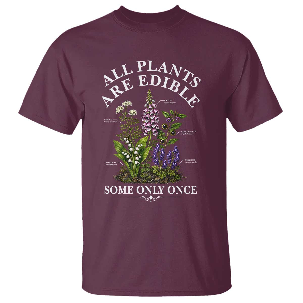 All Plants Are Edible Some Only Once T Shirt Funny Botanical Gardener TS11 Maroon Print Your Wear