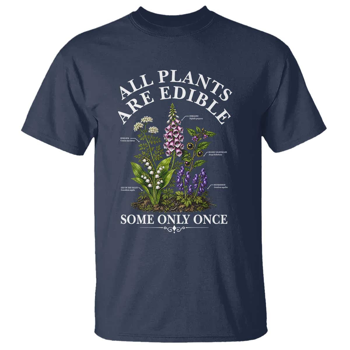 All Plants Are Edible Some Only Once T Shirt Funny Botanical Gardener TS11 Navy Print Your Wear