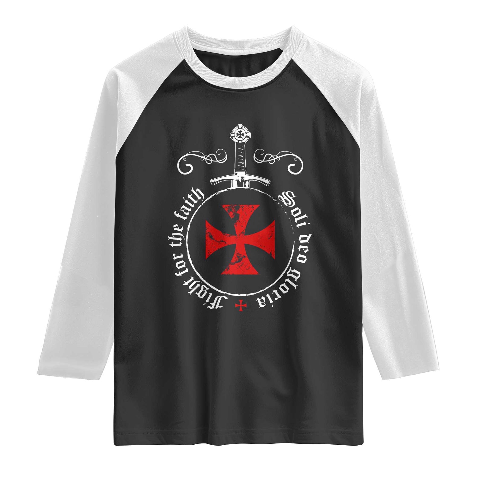 Catholic Knight Templar Crusader Sword Raglan Shirt Soli Deo Gloria Fight For The Faith