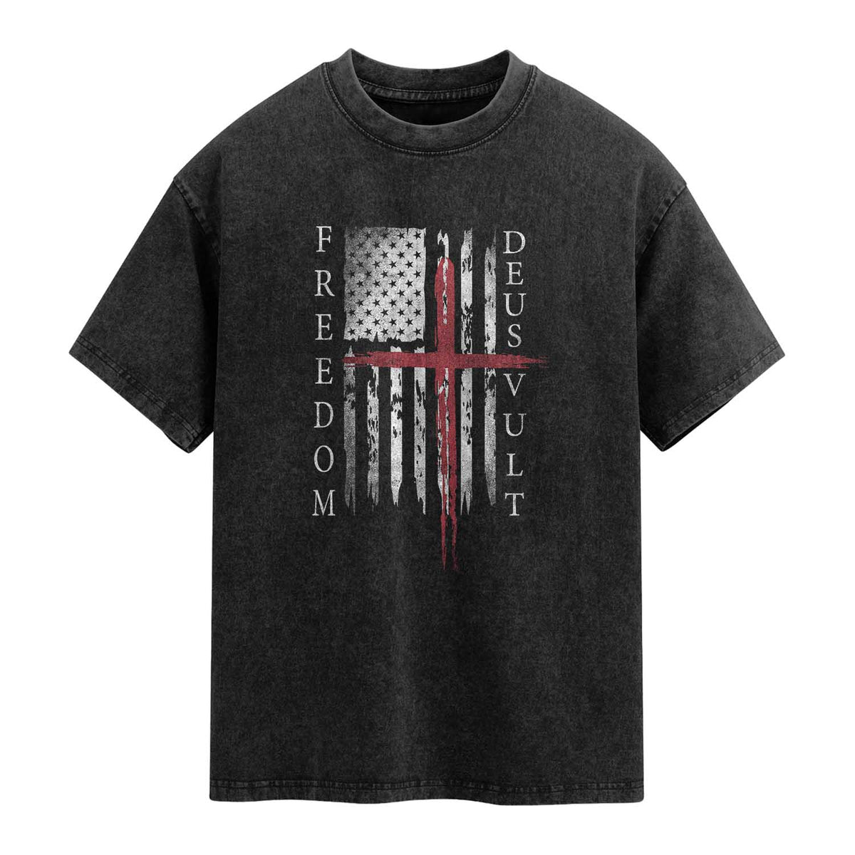 Deus Vult Freedom Catholic Knight Templar American Flag Washed Cotton T-Shirt