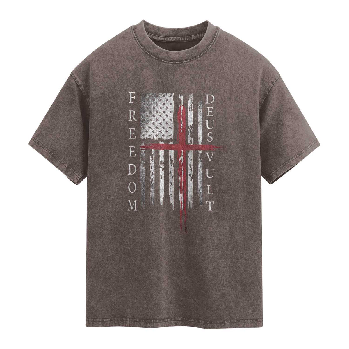 Deus Vult Freedom Catholic Knight Templar American Flag Washed Cotton T-Shirt