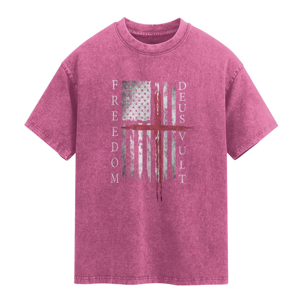 Deus Vult Freedom Catholic Knight Templar American Flag Washed Cotton T-Shirt