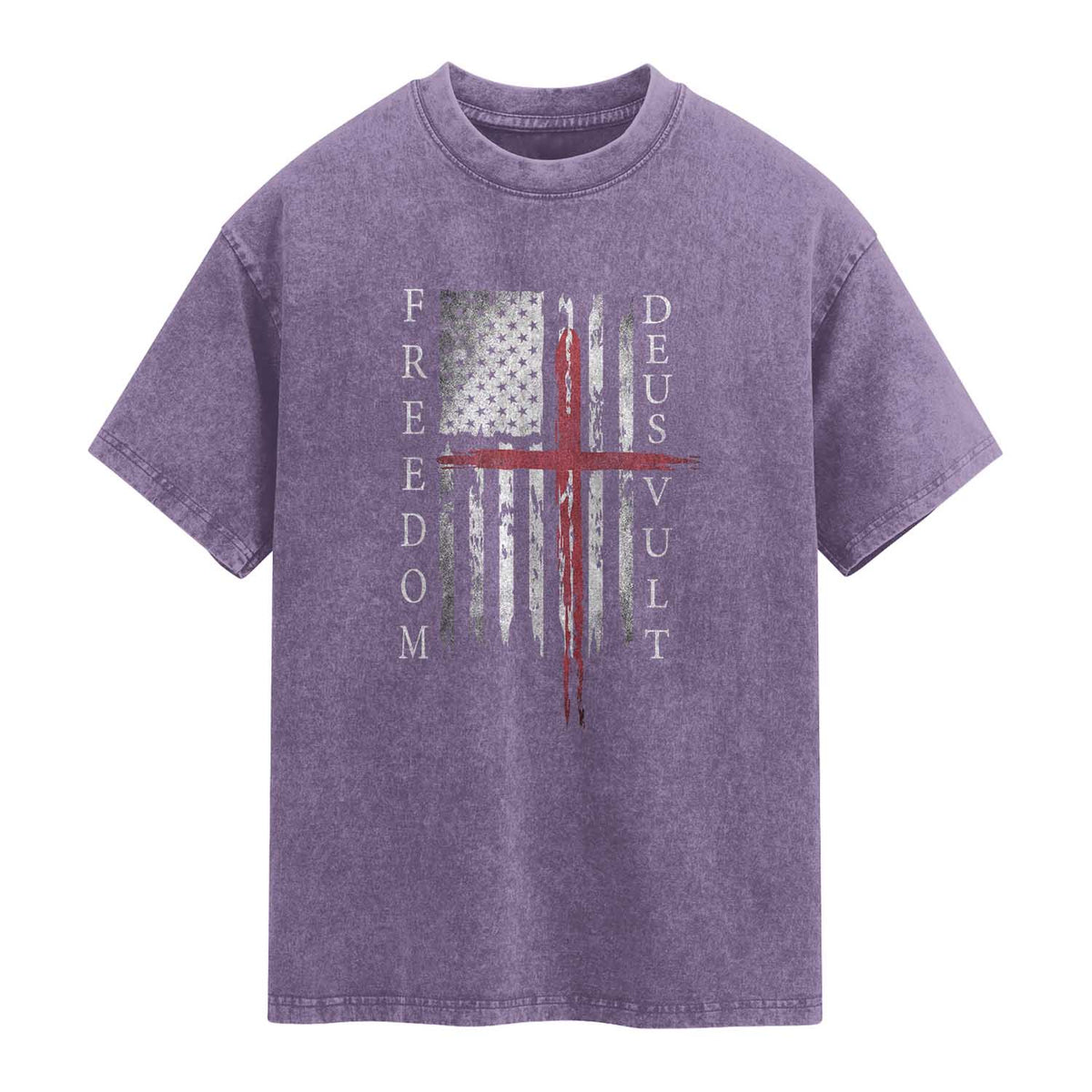 Deus Vult Freedom Catholic Knight Templar American Flag Washed Cotton T-Shirt