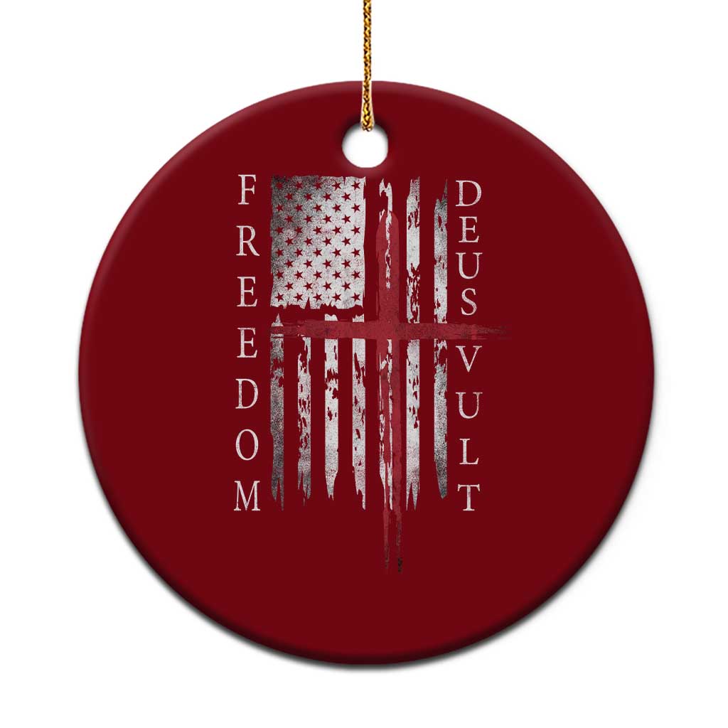 Deus Vult Freedom Catholic Knight Templar American Flag Ceramic Ornament