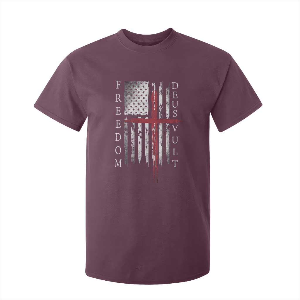 Deus Vult Freedom Catholic Knight Templar American Flag T Shirt For Kid