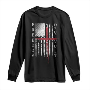Deus Vult Freedom Catholic Knight Templar American Flag Long Sleeve Shirt
