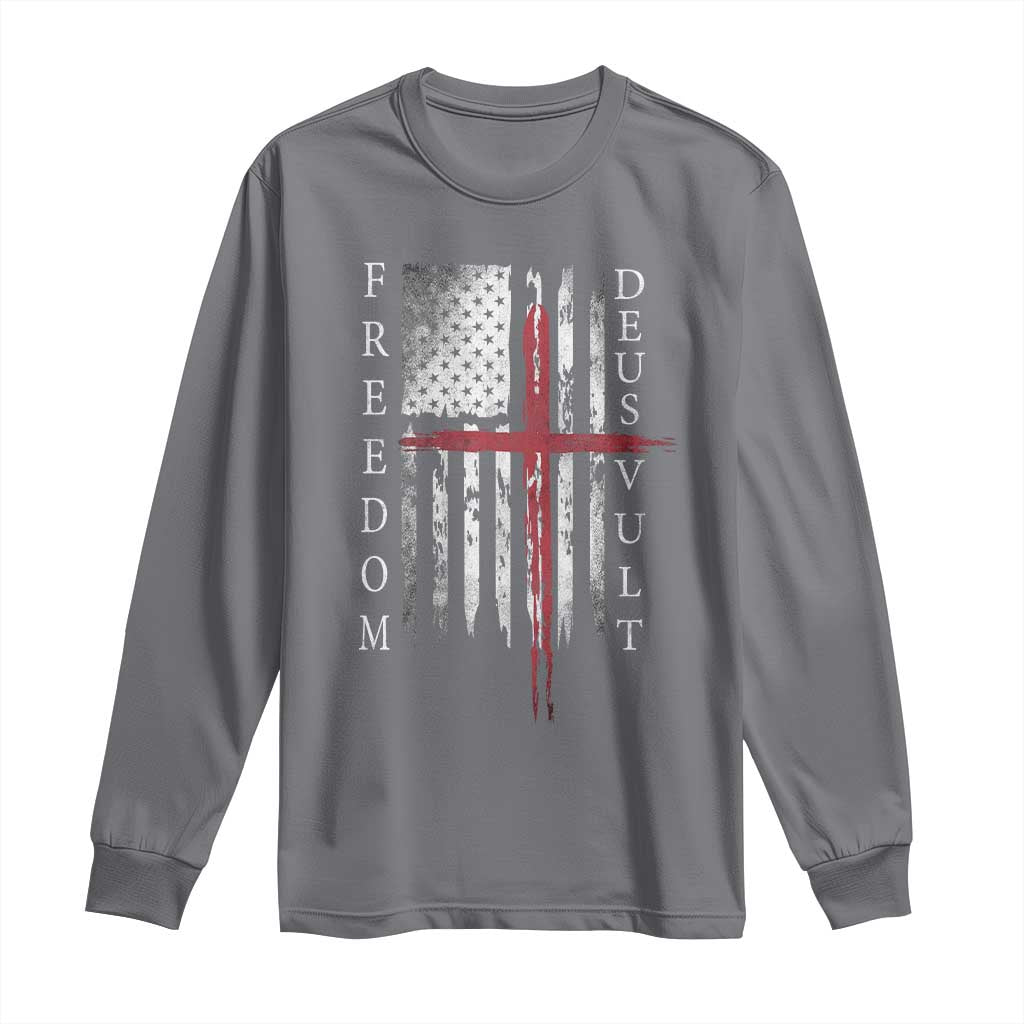Deus Vult Freedom Catholic Knight Templar American Flag Long Sleeve Shirt