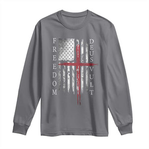 Deus Vult Freedom Catholic Knight Templar American Flag Long Sleeve Shirt