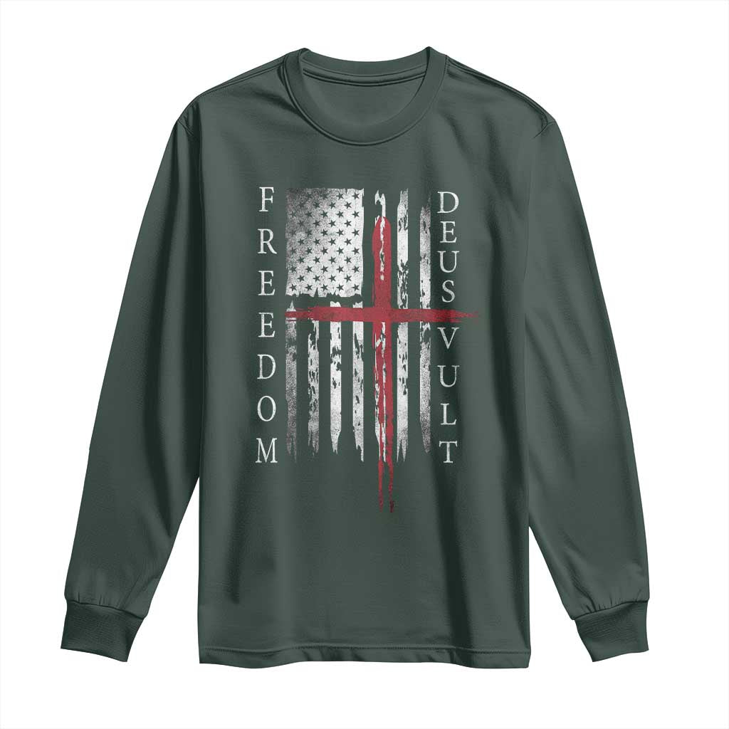 Deus Vult Freedom Catholic Knight Templar American Flag Long Sleeve Shirt