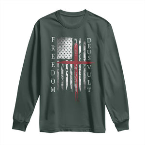Deus Vult Freedom Catholic Knight Templar American Flag Long Sleeve Shirt