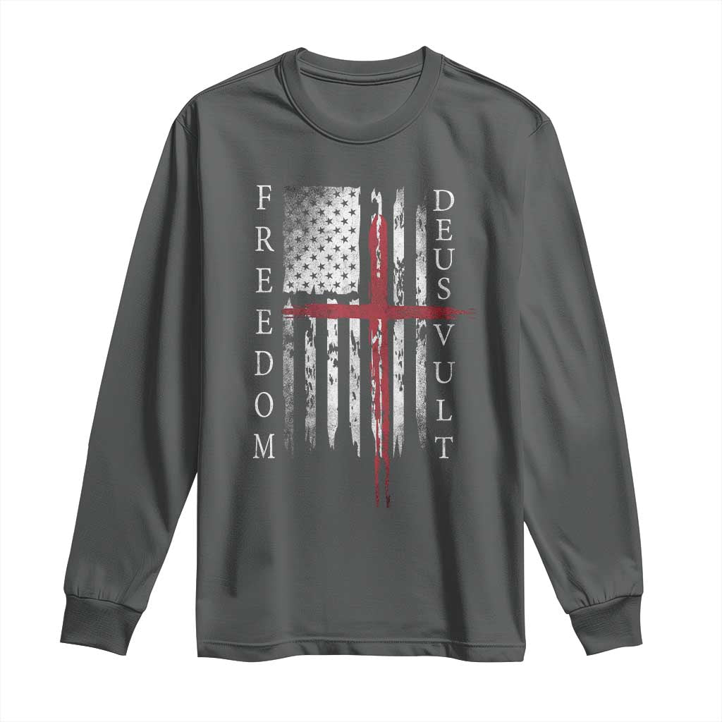 Deus Vult Freedom Catholic Knight Templar American Flag Long Sleeve Shirt