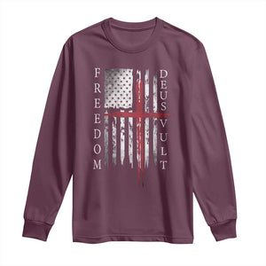 Deus Vult Freedom Catholic Knight Templar American Flag Long Sleeve Shirt