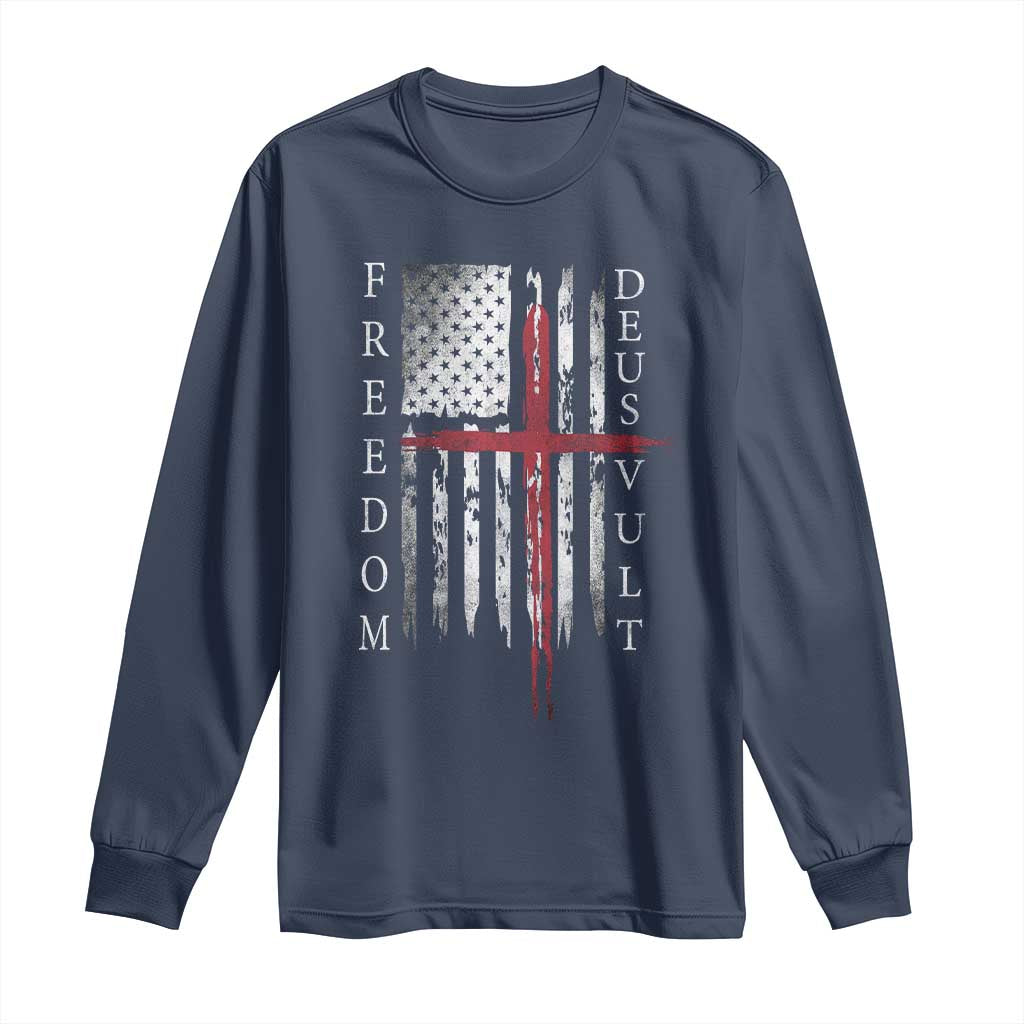 Deus Vult Freedom Catholic Knight Templar American Flag Long Sleeve Shirt