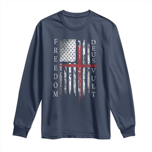 Deus Vult Freedom Catholic Knight Templar American Flag Long Sleeve Shirt