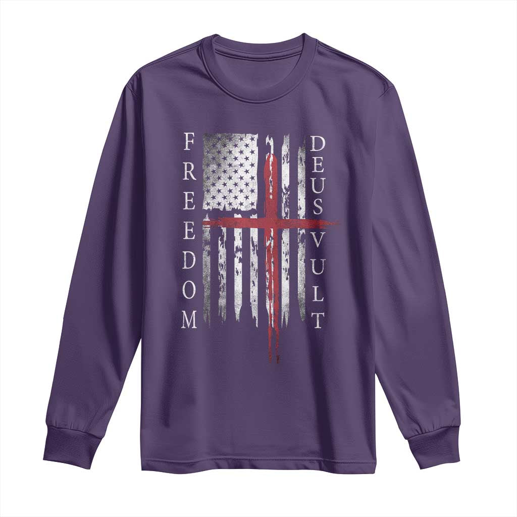 Deus Vult Freedom Catholic Knight Templar American Flag Long Sleeve Shirt