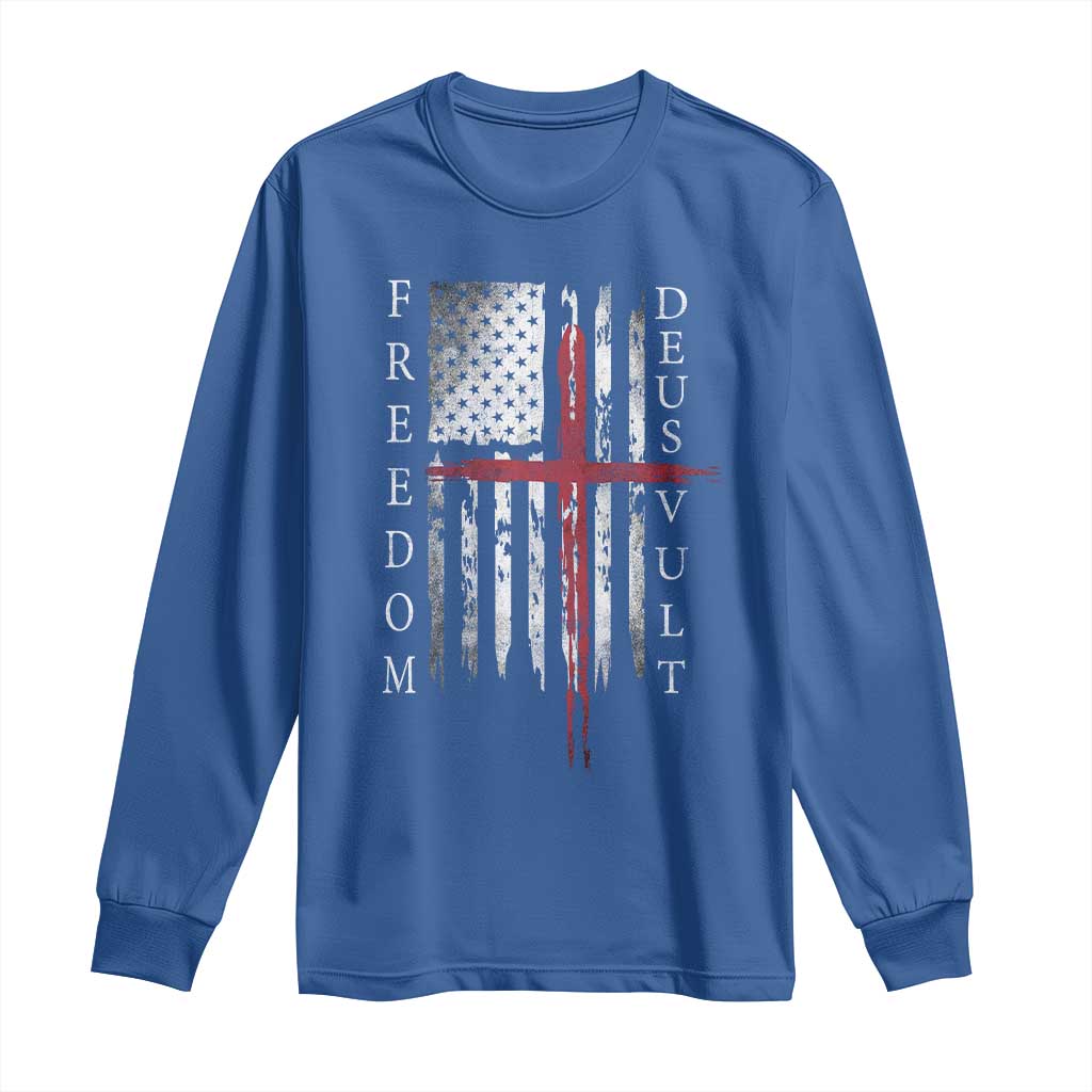 Deus Vult Freedom Catholic Knight Templar American Flag Long Sleeve Shirt