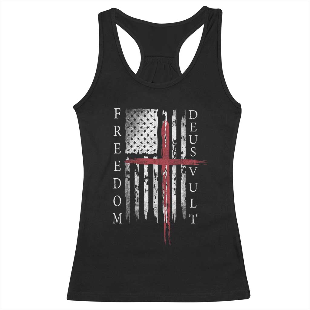 Deus Vult Freedom Catholic Knight Templar American Flag Racerback Tank Top