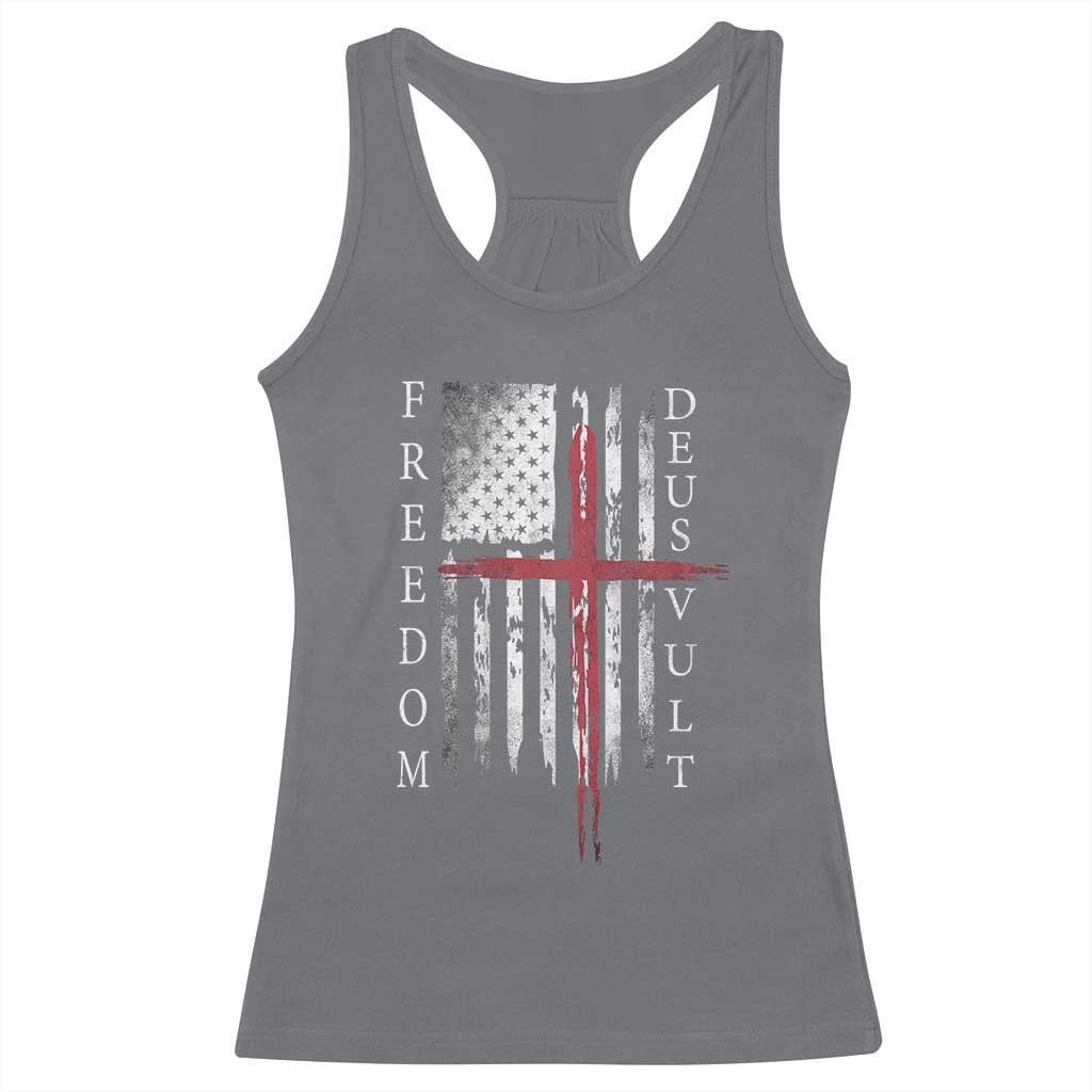 Deus Vult Freedom Catholic Knight Templar American Flag Racerback Tank Top