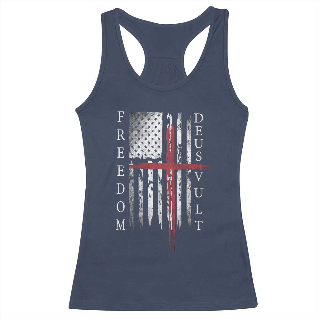 Deus Vult Freedom Catholic Knight Templar American Flag Racerback Tank Top