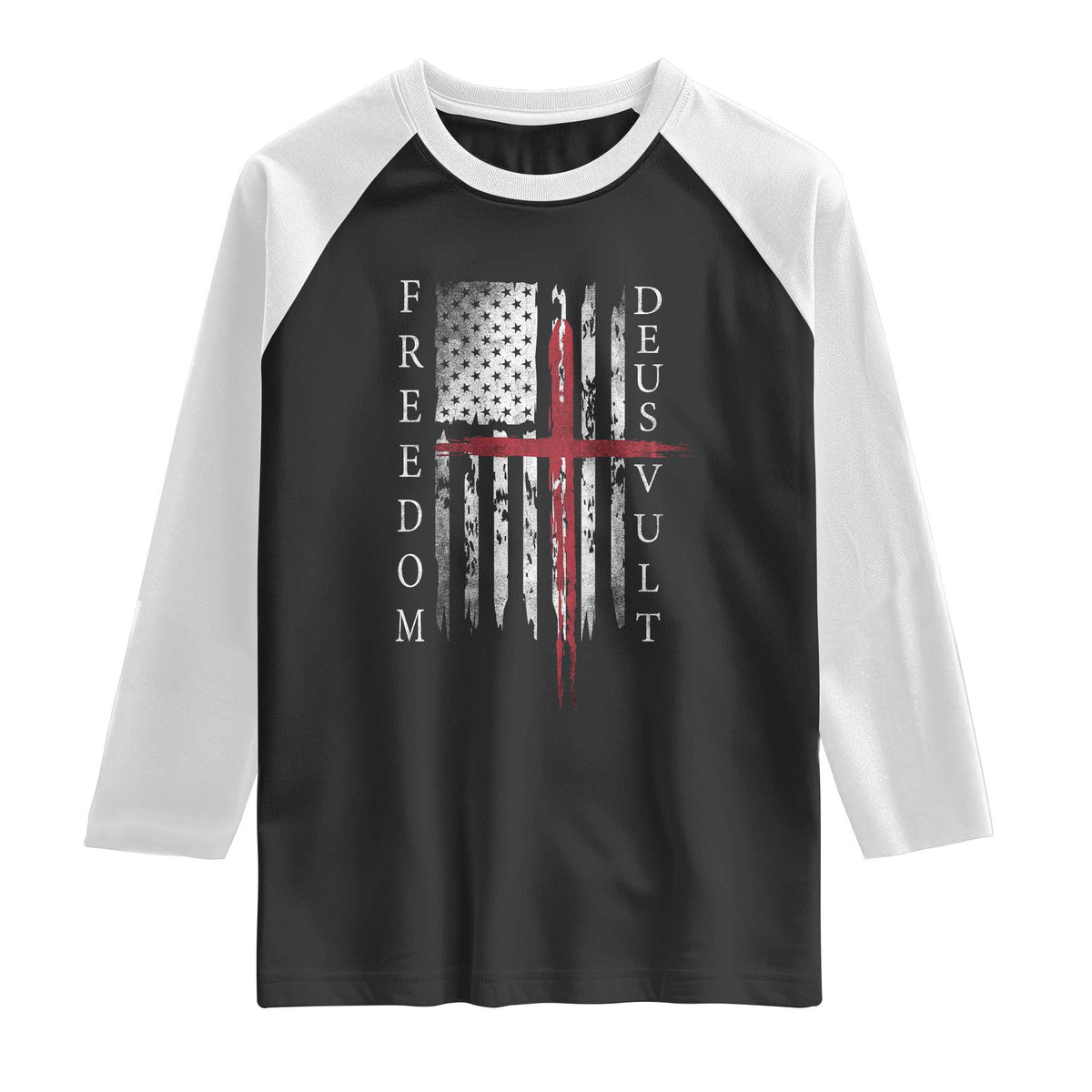 Deus Vult Freedom Catholic Knight Templar American Flag Raglan Shirt