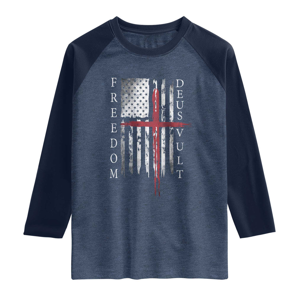 Deus Vult Freedom Catholic Knight Templar American Flag Raglan Shirt