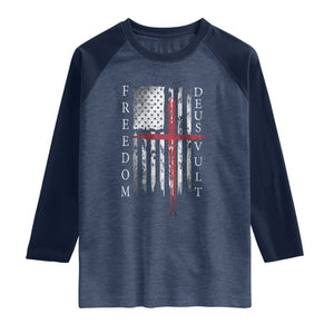 Deus Vult Freedom Catholic Knight Templar American Flag Raglan Shirt