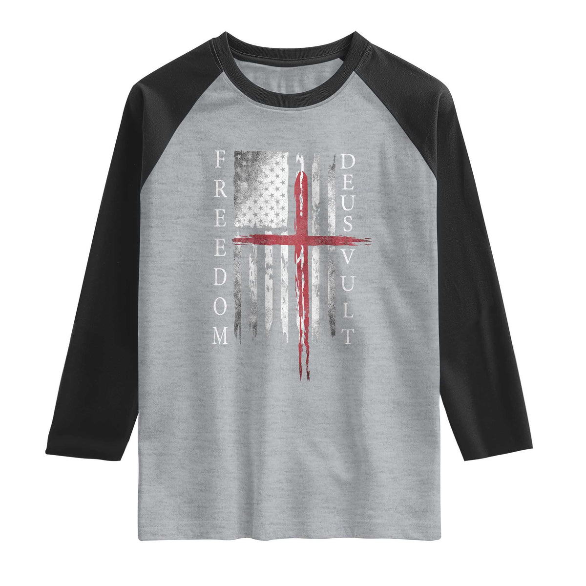 Deus Vult Freedom Catholic Knight Templar American Flag Raglan Shirt