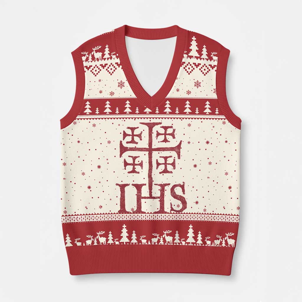 IHS Jerusalem Cross Medieval Crusaders Funny Knights Templar V-Neck Knit Sweater Vest