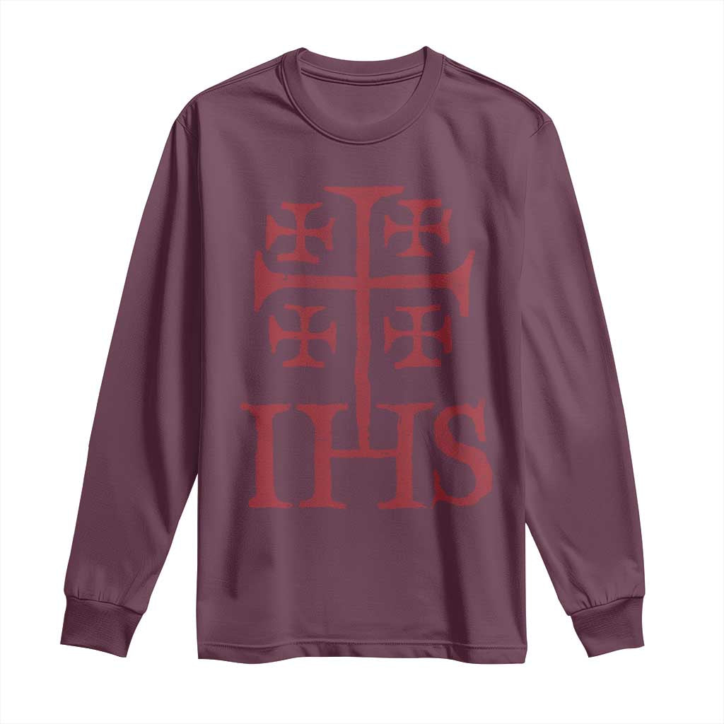 IHS Jerusalem Cross Medieval Crusaders Funny Knights Templar Long Sleeve Shirt