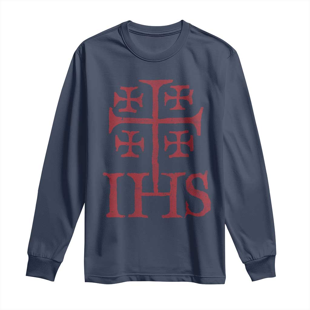 IHS Jerusalem Cross Medieval Crusaders Funny Knights Templar Long Sleeve Shirt