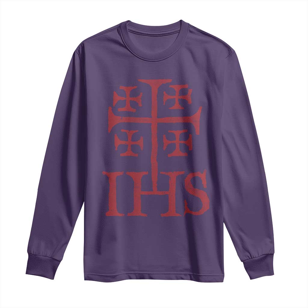 IHS Jerusalem Cross Medieval Crusaders Funny Knights Templar Long Sleeve Shirt