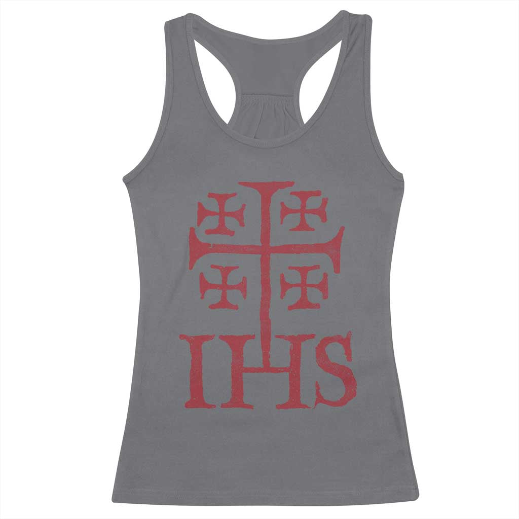 IHS Jerusalem Cross Medieval Crusaders Funny Knights Templar Racerback Tank Top