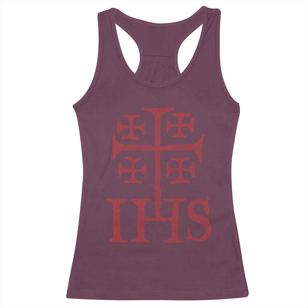 IHS Jerusalem Cross Medieval Crusaders Funny Knights Templar Racerback Tank Top