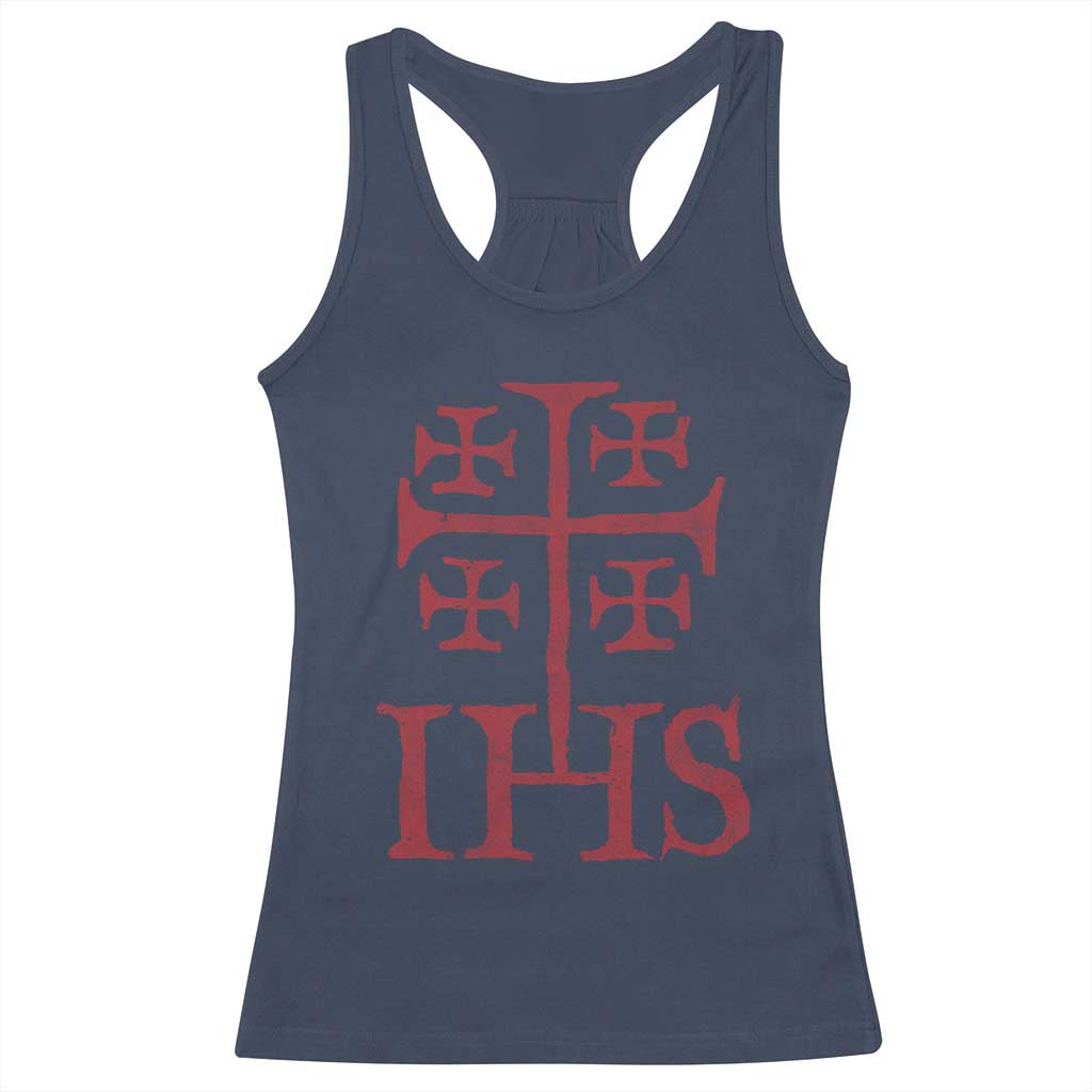 IHS Jerusalem Cross Medieval Crusaders Funny Knights Templar Racerback Tank Top
