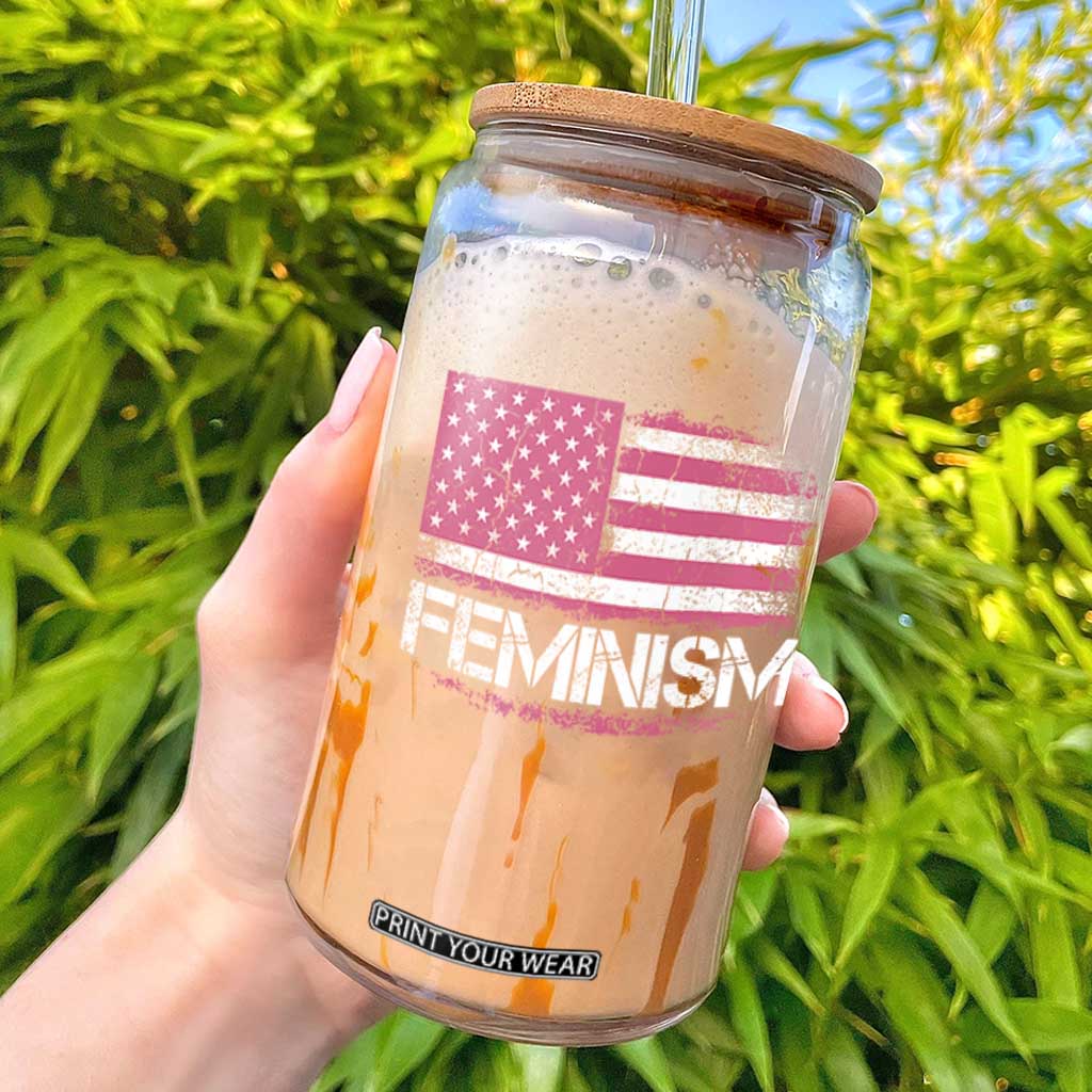 Feminism Feminist Pink American Flag Glass Can Patriotic Womens Rights TS11 Black Print Your Wear