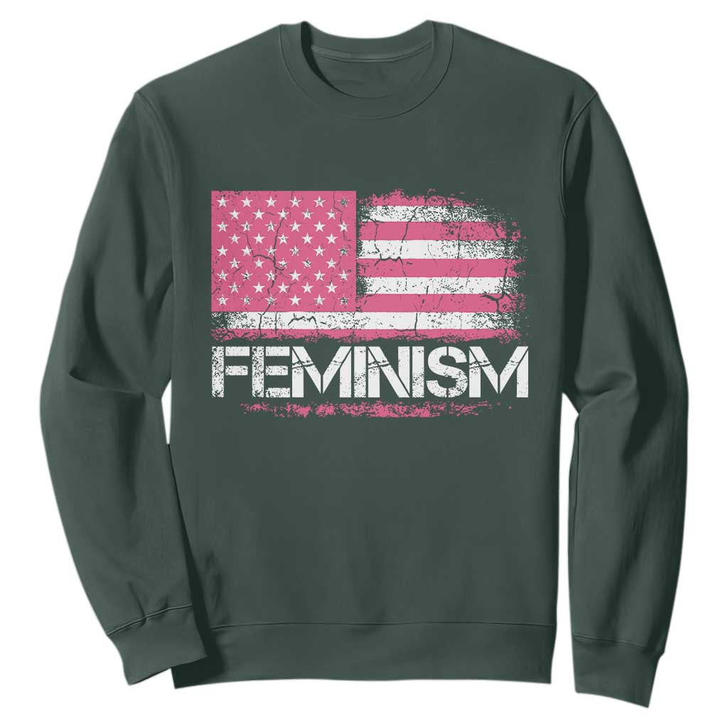 Feminism Feminist Pink American Flag Sweatshirt Patriotic Womens Rights TS11 Dark Forest Green Print Your Wear