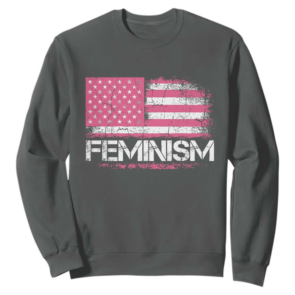 Feminism Feminist Pink American Flag Sweatshirt Patriotic Womens Rights TS11 Dark Heather Print Your Wear