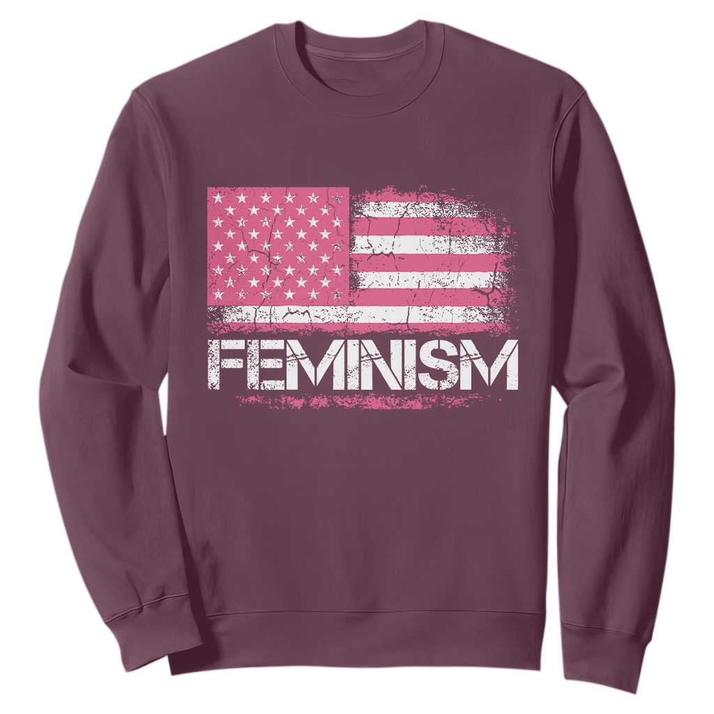 Feminism Feminist Pink American Flag Sweatshirt Patriotic Womens Rights TS11 Maroon Print Your Wear
