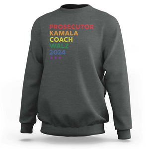 Harris Walz Supporter Sweatshirt Prosecutor Kamala Coach Walz 2024 Star LGBT Rainbow Flag TS11 Dark Heather Print Your Wear