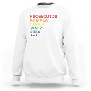 Harris Walz Supporter Sweatshirt Prosecutor Kamala Coach Walz 2024 Star LGBT Rainbow Flag TS11 White Print Your Wear