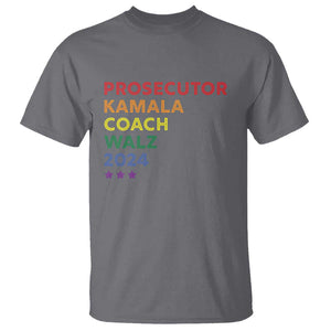 Harris Walz Supporter T Shirt Prosecutor Kamala Coach Walz 2024 Star LGBT Rainbow Flag TS11 Charcoal Print Your Wear