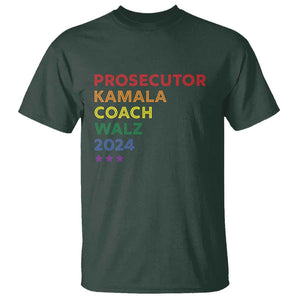 Harris Walz Supporter T Shirt Prosecutor Kamala Coach Walz 2024 Star LGBT Rainbow Flag TS11 Dark Forest Green Print Your Wear