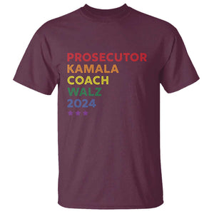 Harris Walz Supporter T Shirt Prosecutor Kamala Coach Walz 2024 Star LGBT Rainbow Flag TS11 Maroon Print Your Wear