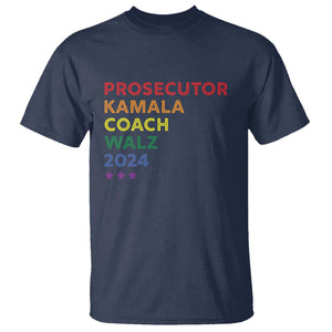 Harris Walz Supporter T Shirt Prosecutor Kamala Coach Walz 2024 Star LGBT Rainbow Flag TS11 Navy Print Your Wear