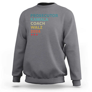 Harris Walz Supporter Sweatshirt Prosecutor Kamala Coach Walz 2024 Retro Star TS11 Charcoal Print Your Wear