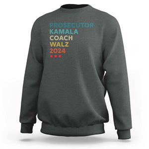 Harris Walz Supporter Sweatshirt Prosecutor Kamala Coach Walz 2024 Retro Star TS11 Dark Heather Print Your Wear