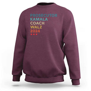 Harris Walz Supporter Sweatshirt Prosecutor Kamala Coach Walz 2024 Retro Star TS11 Maroon Print Your Wear