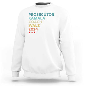 Harris Walz Supporter Sweatshirt Prosecutor Kamala Coach Walz 2024 Retro Star TS11 White Print Your Wear