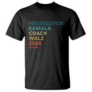 Harris Walz Supporter T Shirt Prosecutor Kamala Coach Walz 2024 Retro Star TS11 Black Print Your Wear