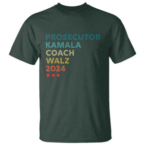 Harris Walz Supporter T Shirt Prosecutor Kamala Coach Walz 2024 Retro Star TS11 Dark Forest Green Print Your Wear